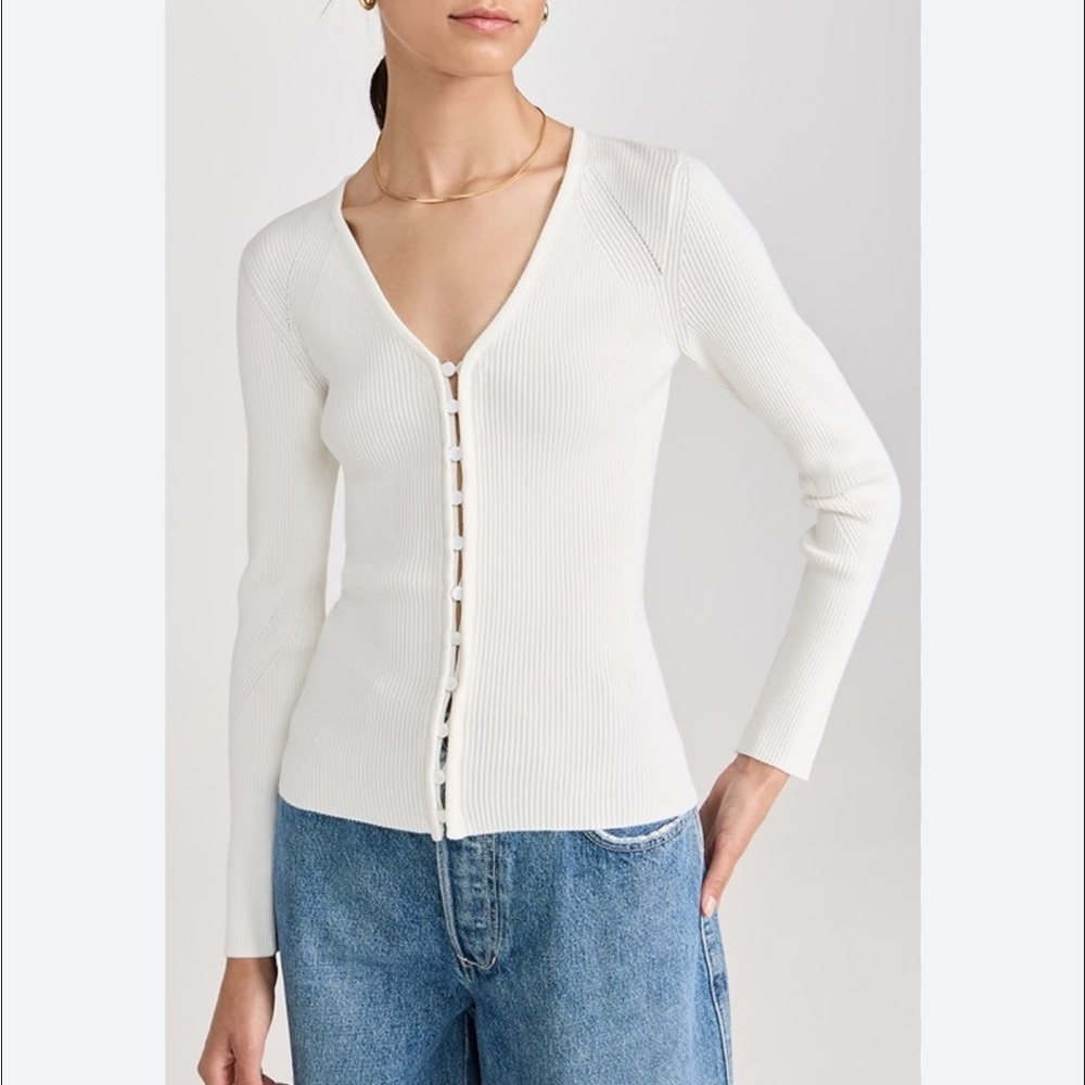 BA&SH Womens Wiliam Rib Knit White Cardigan Pullover Sz S Quiet Luxury City EUC